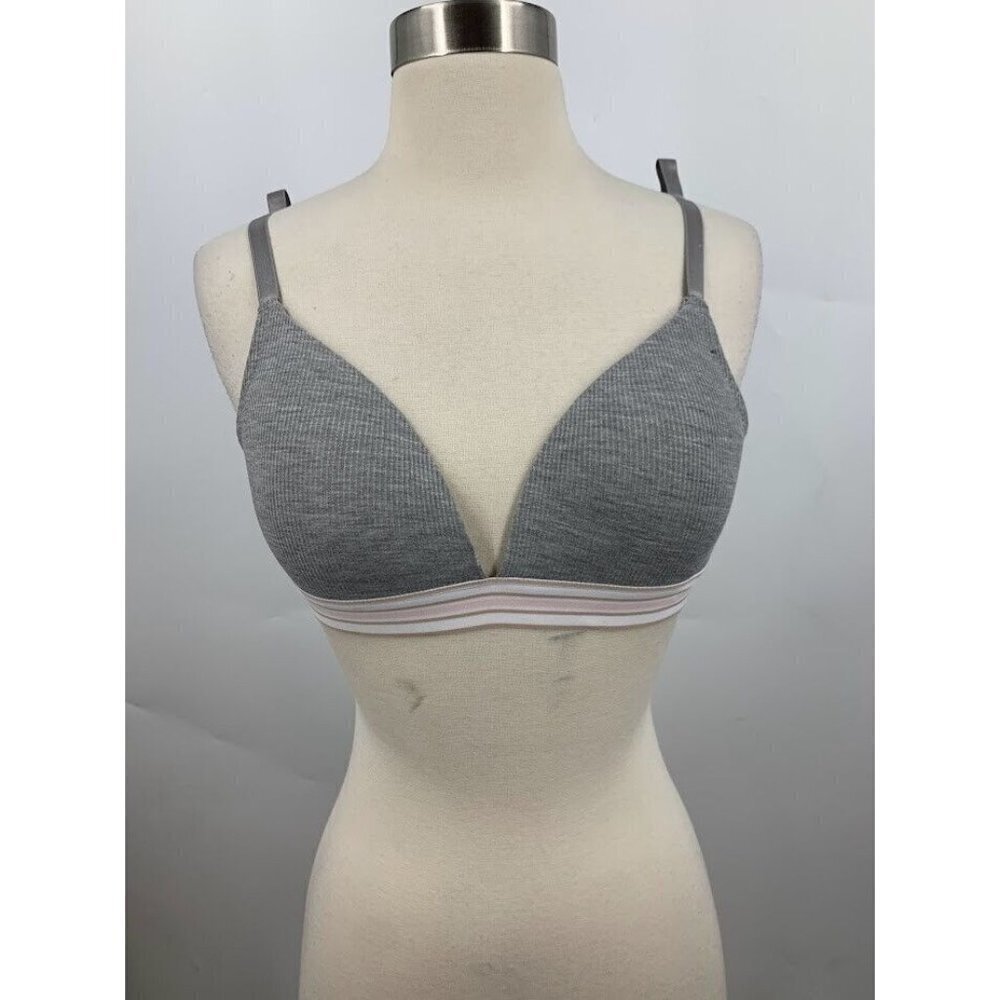 C & C California Women's Wireless Bra Plunge Ribbed Heather Grey 294295 Size 34B